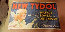 RARE Vintage New Tydol Gasoline Lady Cloth Advertising Banner Sign