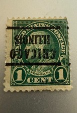 RARE TIMBRE USA (1 C VERT de 1922-25) BENJAMIN FRANKLIN SURCHARGE INVERSE