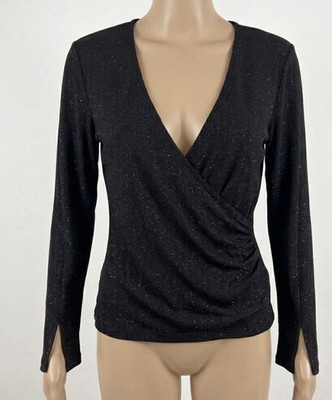 Vtg J.R. Nites Glitter Wrap Top M Blk Sparkly Shimmer 90s Y2K Romantic Vamp Goth