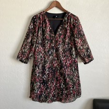 Dress Womens L Green Pink Knee Length 3/4 Sleeve Zipper Accent V-Neck IZ Byer