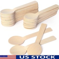 100 Eco Friendly Disposable Mini Wooden Spoons Compostable Utensils Party BBQ US