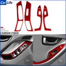 6x Red Carbon Fiber Window Lift Switch Panel Cover For Hyundai Elantra 2011-2016