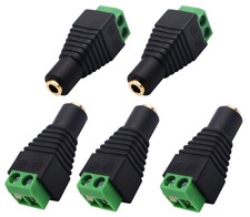 5 PCS Gold Plated 3.5mm TS Mono Female to 2 Pin Female Screw Terminal Adapter