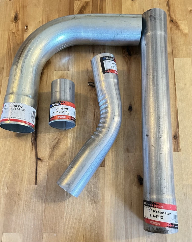 4 TUBOS DE ESCAPE Sure Fit 90* Codo, 3 Nickson 45* Codo, 2" Adp, 18" Resonador Foto 2 de 4