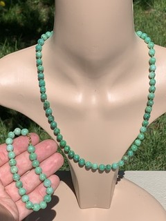 9ct Gold Jade Necklace & Matching Bracelet Beaded 9k 375 72.5g