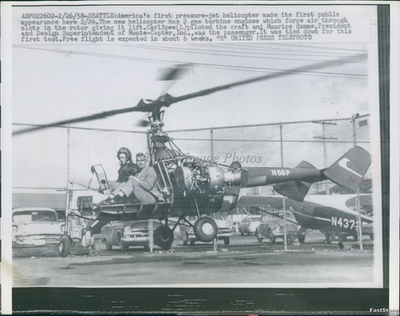 #ad 1958 America First Pressure Jet Spee Pilot Ramme Passenger Seattle Wirephoto 7X9 $24.99