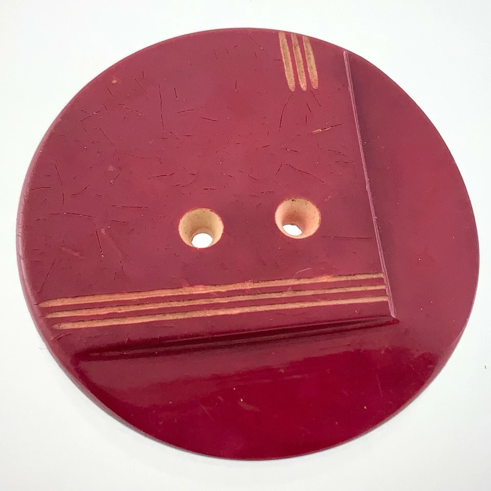 Vintage Carved Bakelite Red Color Size 1.5in Garment Button Set Of Two 966A - Image 3 of 4