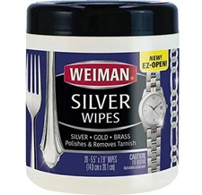 Weiman Jewelry Polish Cleaner & Tarnish Remover Wipes For Silver Brass -20 Count