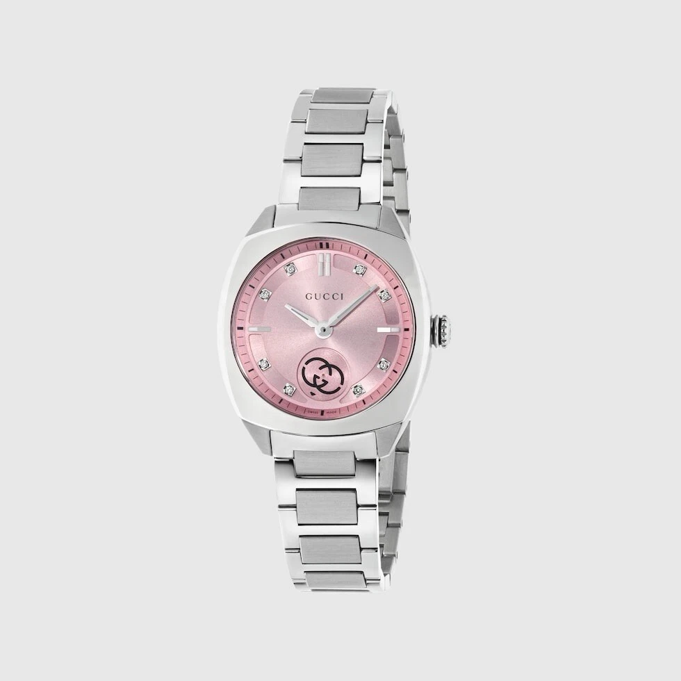 Montre Gucci à emboîtement G diamant pour femme 29 mm cadran rose quartz montre YA142511