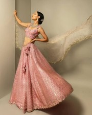 Ethnic Look Peach Heavy Satin Silk Lehenga Choli With Dupatta For Festival Wear