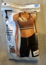 MEMBERS MARK 2 PK SEAMLESS RACERBACK SPORTS BRA SIZE L Pkg Open New