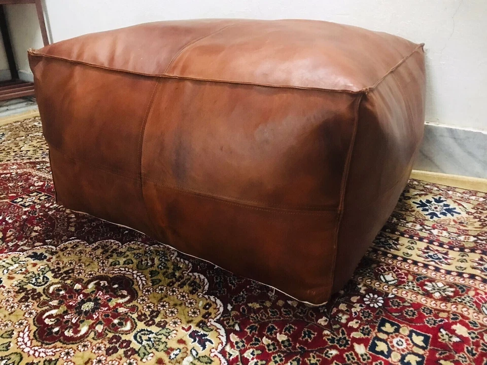 Top Quality Footrest Aamazing Leather Moroccan Genuine Ottoman Pouffe Footstool - Image 2 of 4