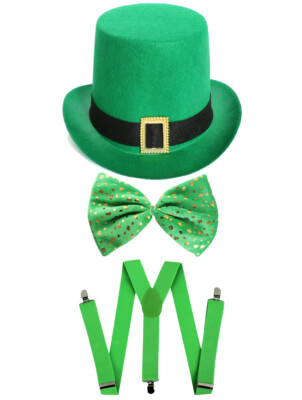 GREEN FELT TOP HAT IRISH LEPRECHAUN FANCY DRESS COSTUME ACCESSORY CHOOSE  SET | eBay