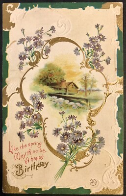 Antique Postcard Like The Spring May Thine Be A Happy Birthday Art Scene