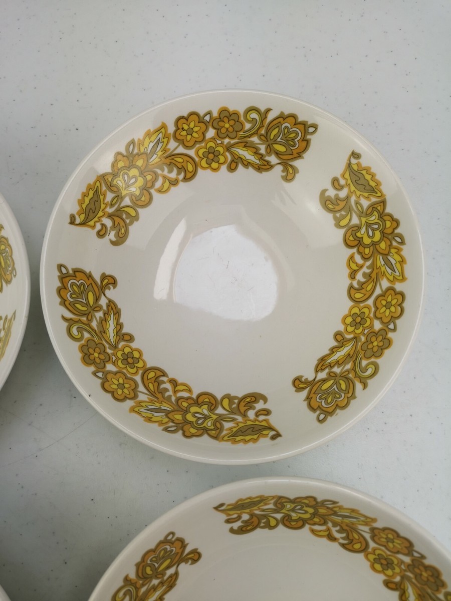 4 Bols Anciens Ridgeway TOPAZ - Moutarde Et Blanc - 16,5 Cm - Très Bon état