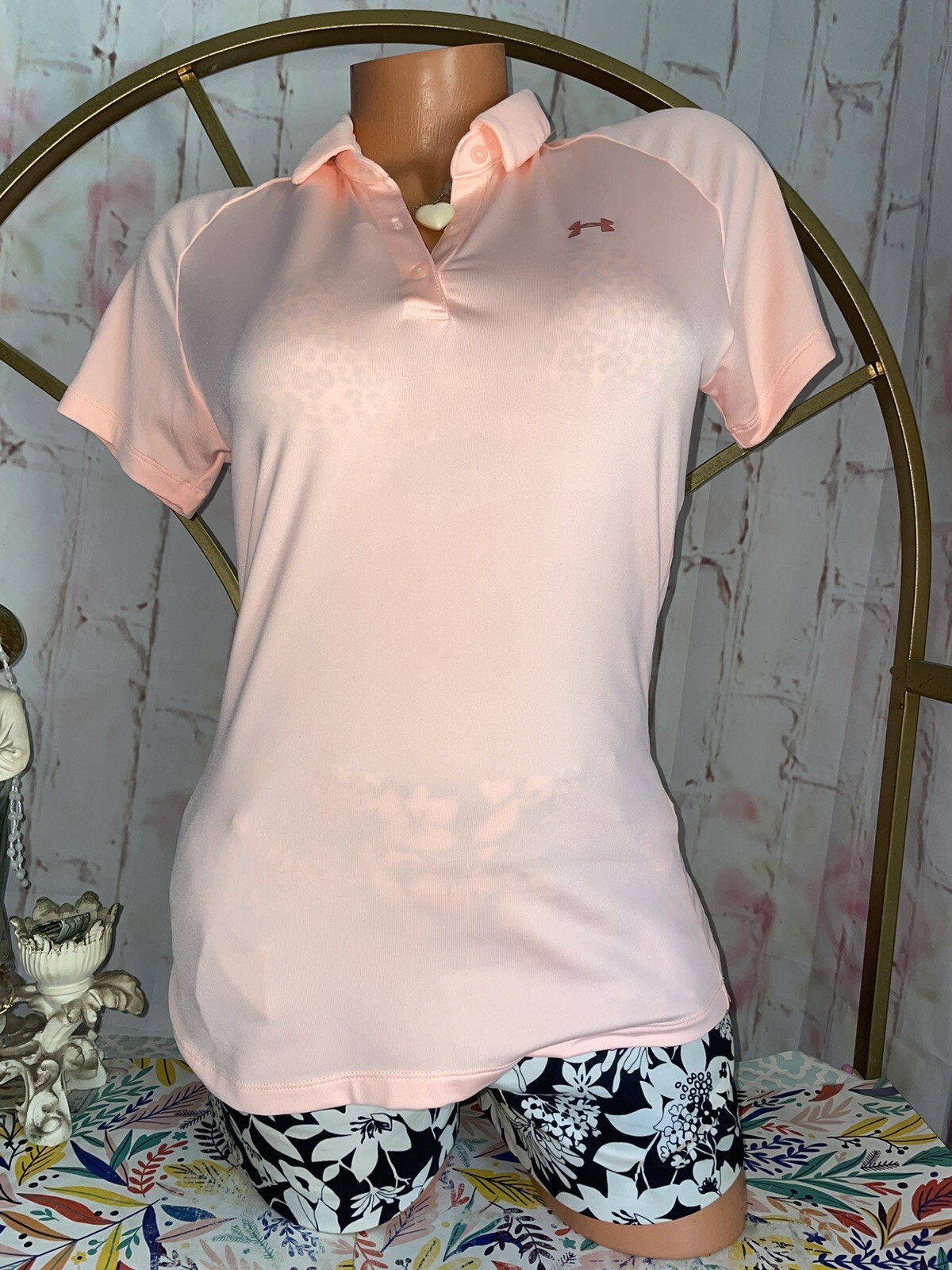 Urmour Womens Fitted Peach Polo Shirt Short Sleeve Size Small-image