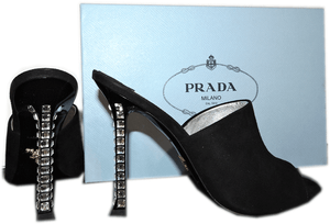 prada black suede mules
