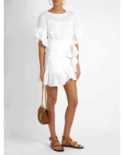 Isabel Marant Etoile Women's Delicia Linen White Belted Short Mini Dress XS 34