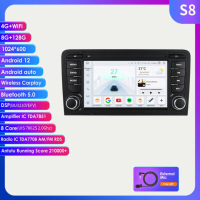 For Audi A3 2003-2013 Car Stereo Radio Carplay Android 12 GPS Nav Wifi 8+128G BT