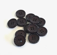 24 Buttons Pearlized Black Brown Rim Plastic 4-Hole Sew Sewing 15 mm #BK35