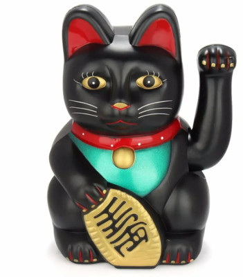 Feng Shui Glückskatze 6 Zoll winkend chinesisch orientalisch Glück schwarzer Maneki Reichtum
