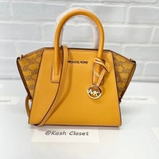 Michael Kors Avril Small Satchel Crossbody Bag MK Signature Honeycomb Yellow