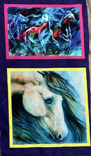 ELEGANT - 2 Horses - Fabric Quilt Panels- 100 Cotton Fabric