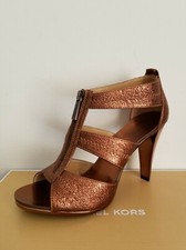 Michael KORS BERKLEY CLASSIC BRONZE CRINKLED LEATHER ZIPPER SANDALS I LOVE SHOES