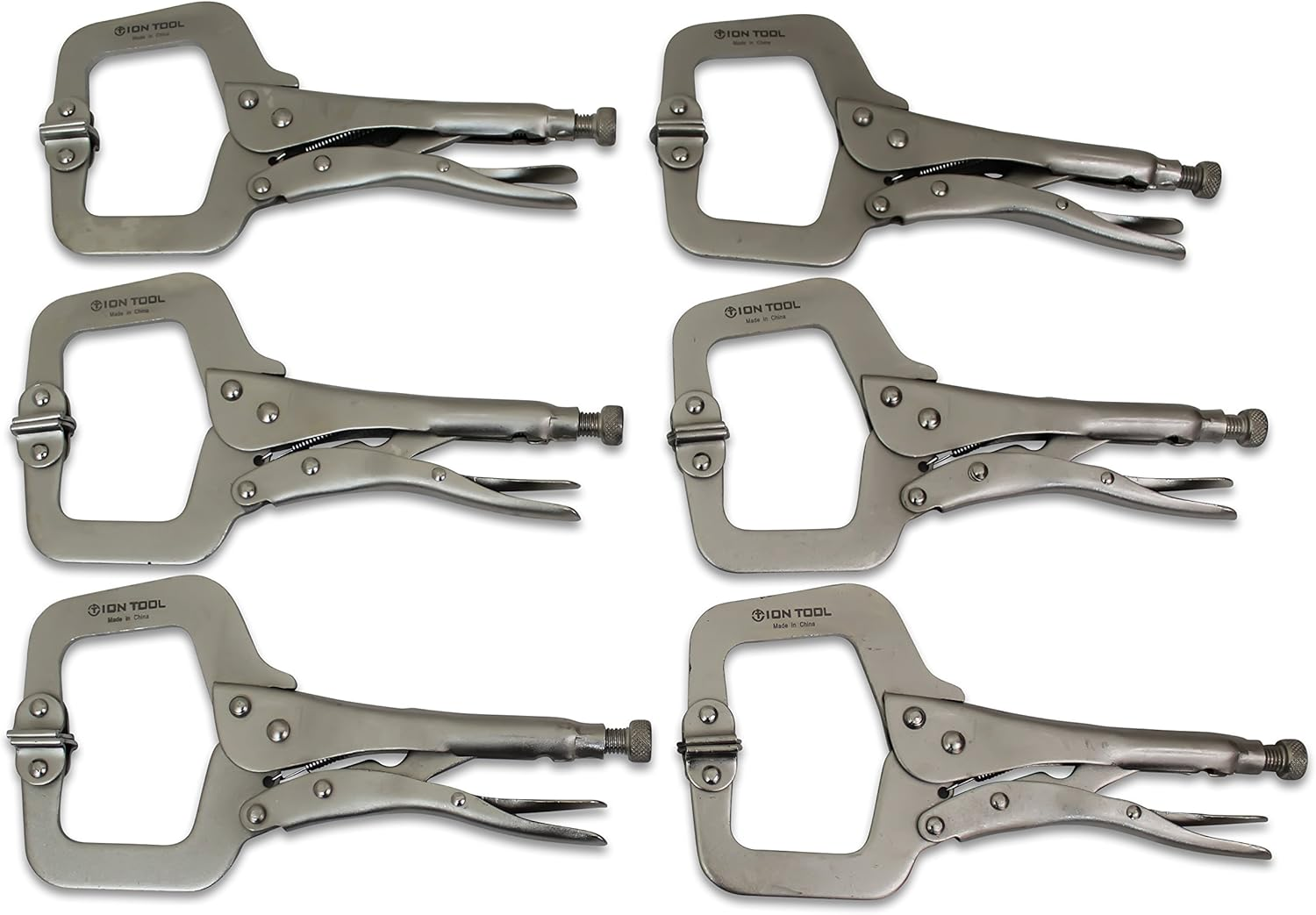 6 Pack - 11” C-Clamp Locking Pliers, Swivel Pads