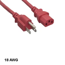 Red 6ft AC Power Cord Cable NEMA 5-15P to IEC-60320 C13 18AWG 10A/125V SJT US