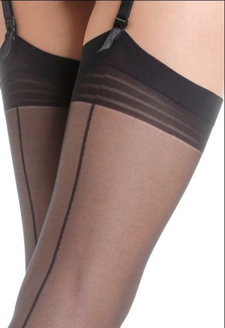 PAIA Calze Reggicalze Velate 20 DENARI NERE Con Riga Posteriore