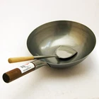 13" Flat Based Carbon Steel Wok (Commercial Quality) & Wooden Handle Wok Shovel