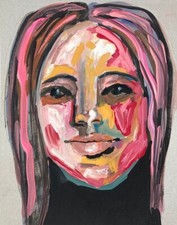 Original Portrait Painting 8x10 Exchanting Woman Paper Art Gouache Miz Katie