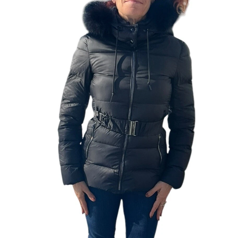 Chaqueta Abrigo Zara 2969/301 Para Mujer Negro Abajo Cinturón Puffer Imitación Piel Borde Capucha Foto 3 de 4