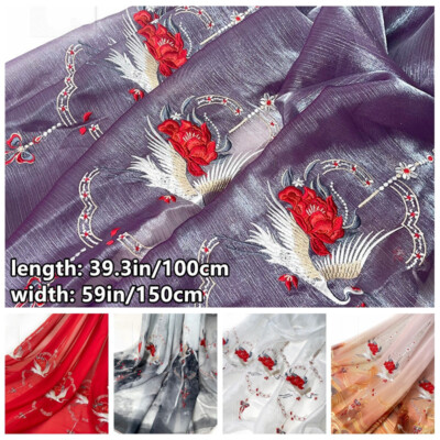 Tessuto in Chiffon Ricamato con Fiori per Cucito Hanfu DIY