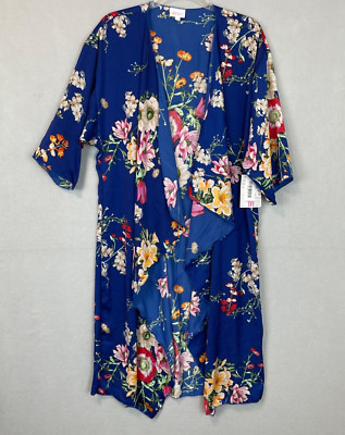 Lularoe Womens Shirley Festive Cascading Open Front Long Kimono Hawaiian Fairy