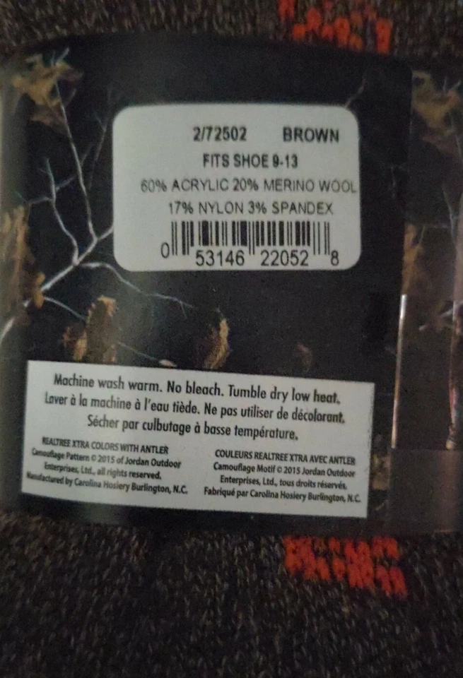 Realtree Carolina Ultimate  Wool  Socks 2 pc Men's 9-13 + Free Wear Proof Socks - Image 4 of 4