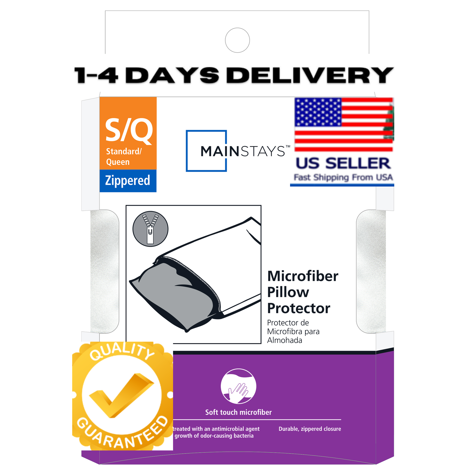 Mainstay Zippered Pillow Cover Protector Microfiber Topper Standard