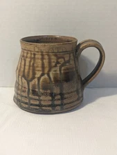 Beautiful Hand Crafted & Painted Stoneware Mug Signed (Unreadable)