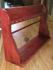 Solid hardwood Shelf  2-level a Hanging Dowel Barn Red w silver tac accents 2' W