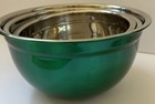 Vintage Stainless  Nesting Set 3 Stainless Steel Bowls emerald green