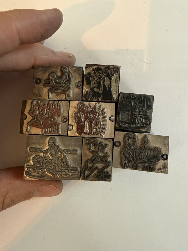 Vtg Stamp Letterpress Lot Print Block Lead Copper Mid Century People Love Food