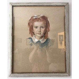 Vintage Hugo Stevens Redhead Ginger Girl Pastel Pretty Portrait Gibson Girl