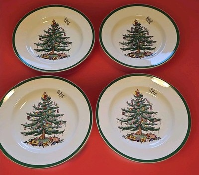 Set of 8 Spode England Christmas Tree Dinner Plates 10.5'' Holiday Dishes