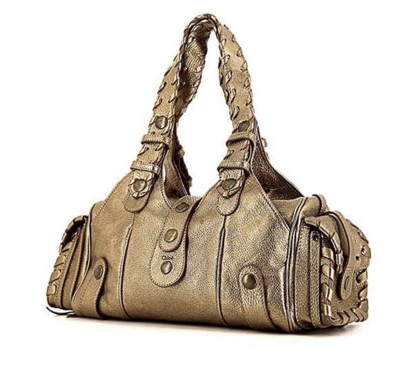 Chloe Silverado Leather Tote Bag Shoulder Bag Gold Authentic