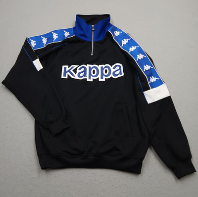 Vintage Kappa Jacket Mens Large Blue Black Spellout 1/4 Zip Pullover 90s Y2K