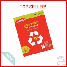 Staples 100% Recycled Copy Fax Laser Inkjet Printer Paper, Bright White, 500 She