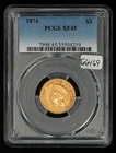 1874 G$3 Indian Princess Three Dollar Gold Piece - PCGS XF 45 - SKU-G6469