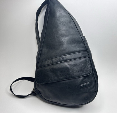 LL Bean AMERIBAG Healthy Back Blk Leather Sling Backpack Crossbody Ergonomic Bag