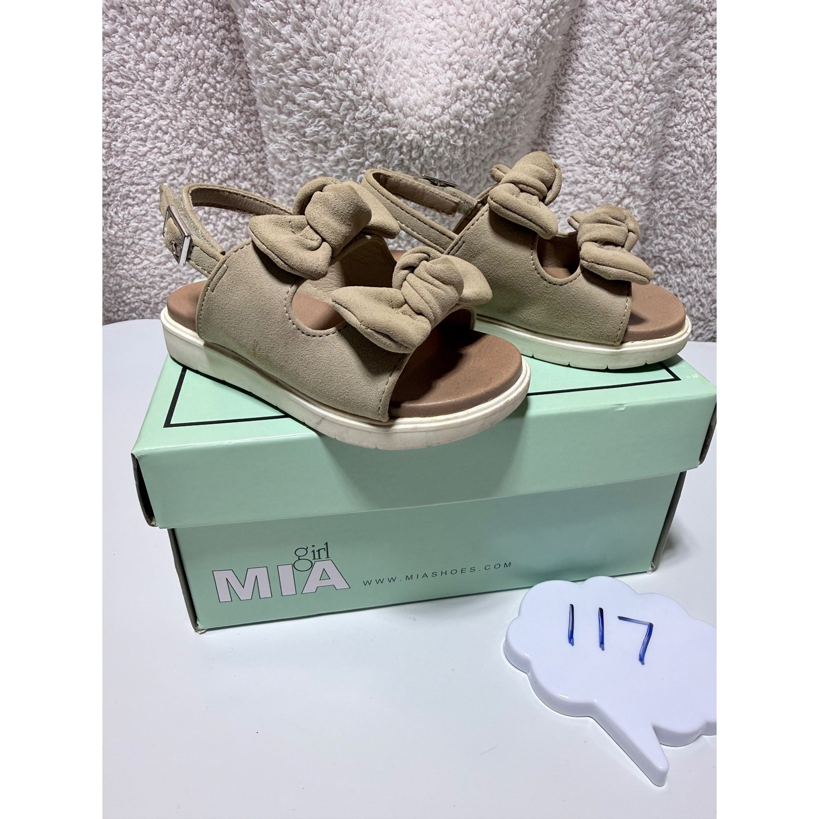 MIA Girl Lil Zynnia Sand Beige Double Bow Slingback Sandals Toddler Size 7M